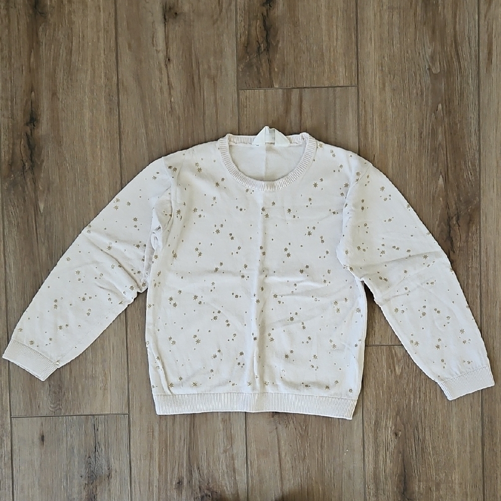 H&M Girls White Sweater with Gold Star Accents Size 6x.